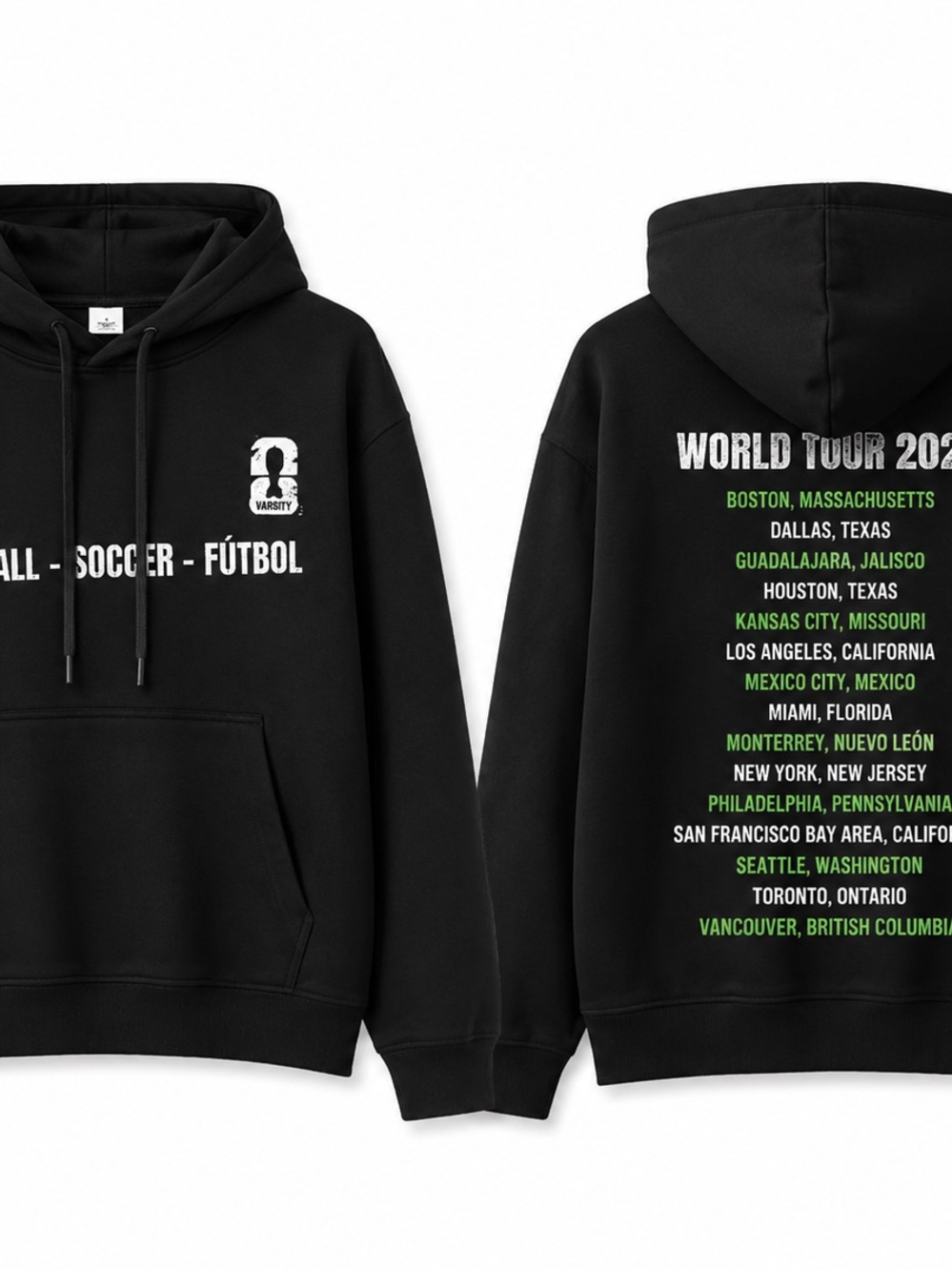 Black Crewneck Football Graphic Hoodie